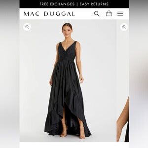NWT- size 12- Mac Duggal Black High-Low Ruffle Gown
